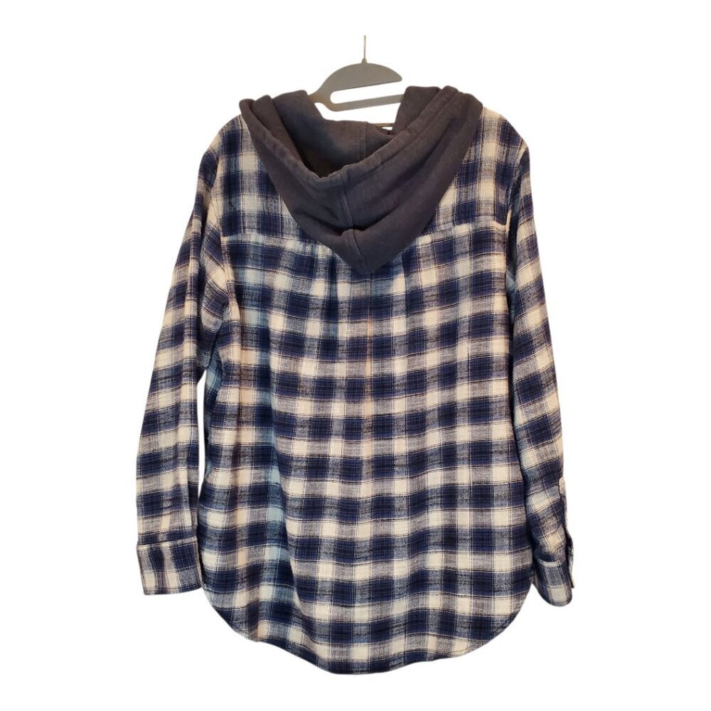 AMERICAN EAGLE SZ M Mens Soft Flannel Plaid Relaxed Button down Hoodie - Picture 3 of 9